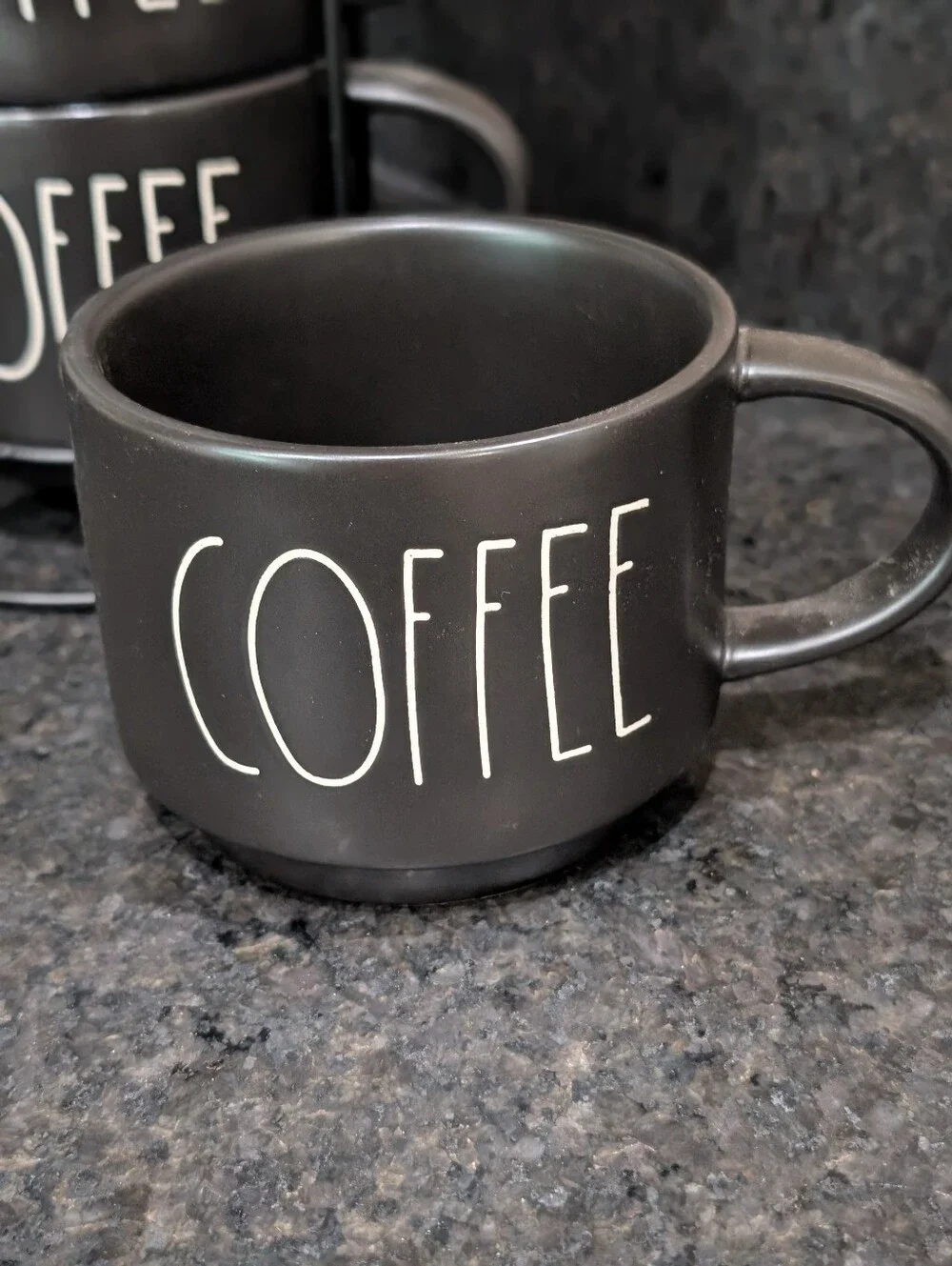 Rae Dunn Black Stackable Coffee Mug Tower with White 'COFFEE' Lettering